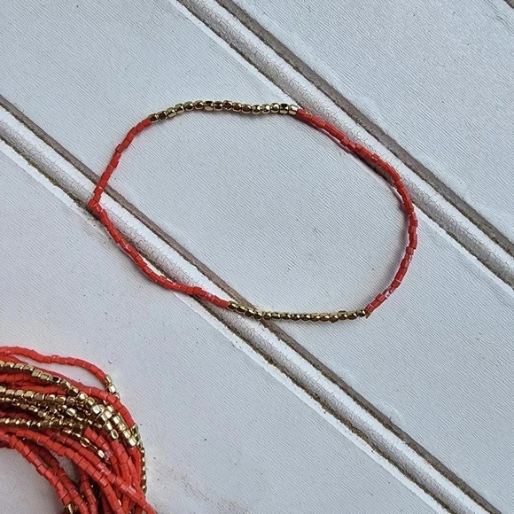 Set Bohemian Beaded Bracelet Women Bracelet Stackable Crafted Coral Pink Gold - Picture 3 of 5